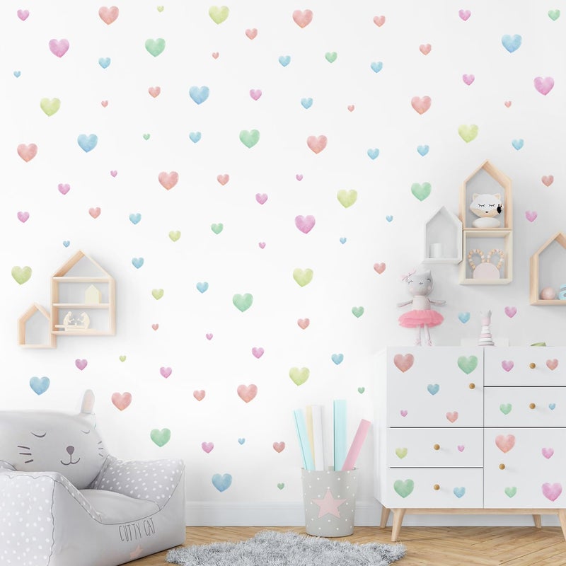 Kasubeso Watercolor Heart Wall Stickers,Colorful Heart Wall Decals,Easy to Peel and Stick Multicolor Heart Wall Decoration for Kids Bedroom Wallpapper Nursery Living Room Classroom Wall Décor - Image 2